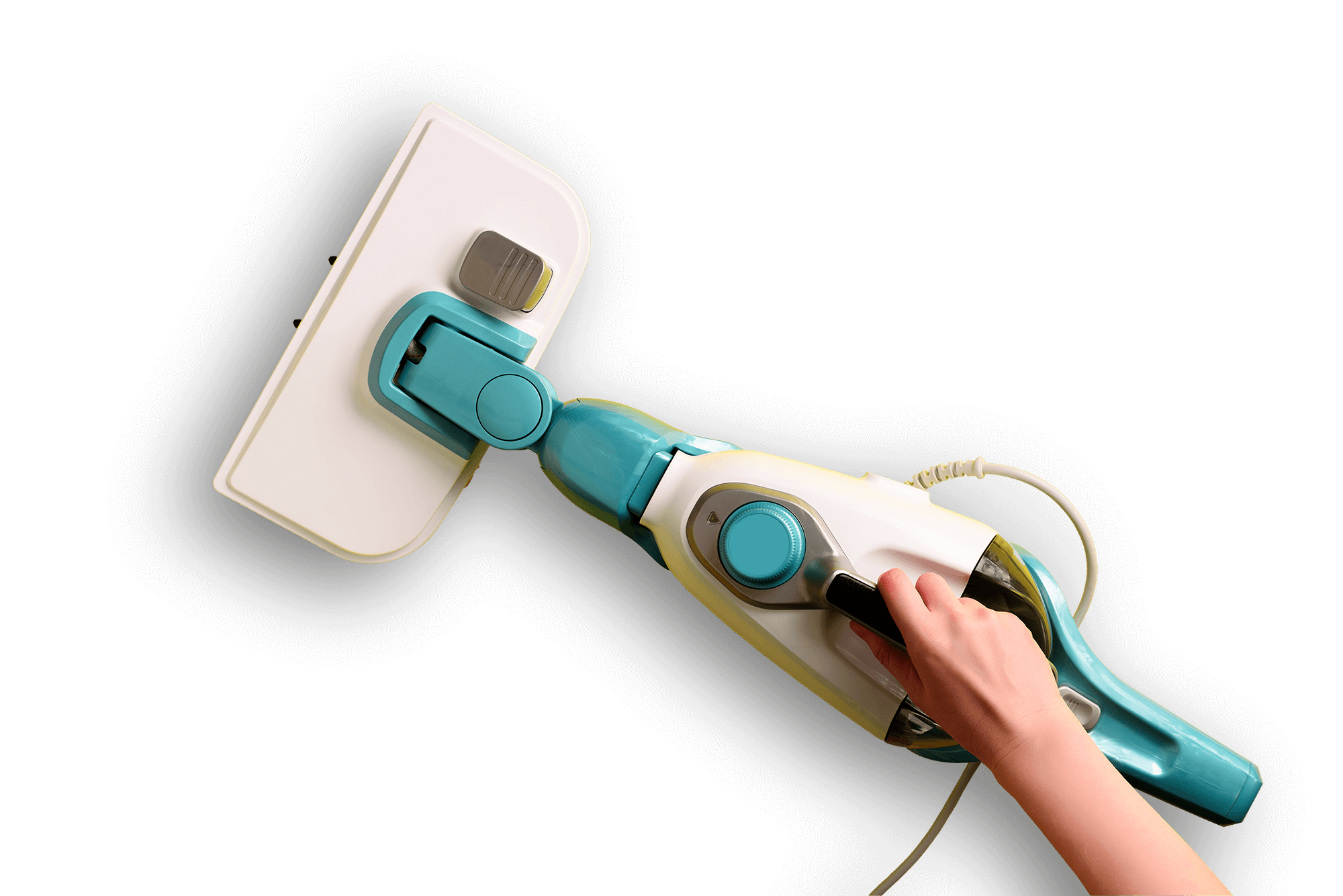 Steam cleaner mop on yellow background top view fl xkcrpm8.png